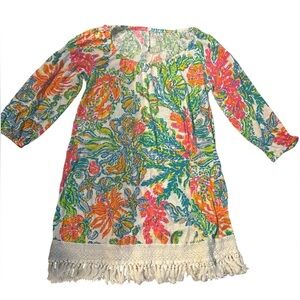 Lily Pulitzer Floral Mini Dress with Fringe Detailing Size XS